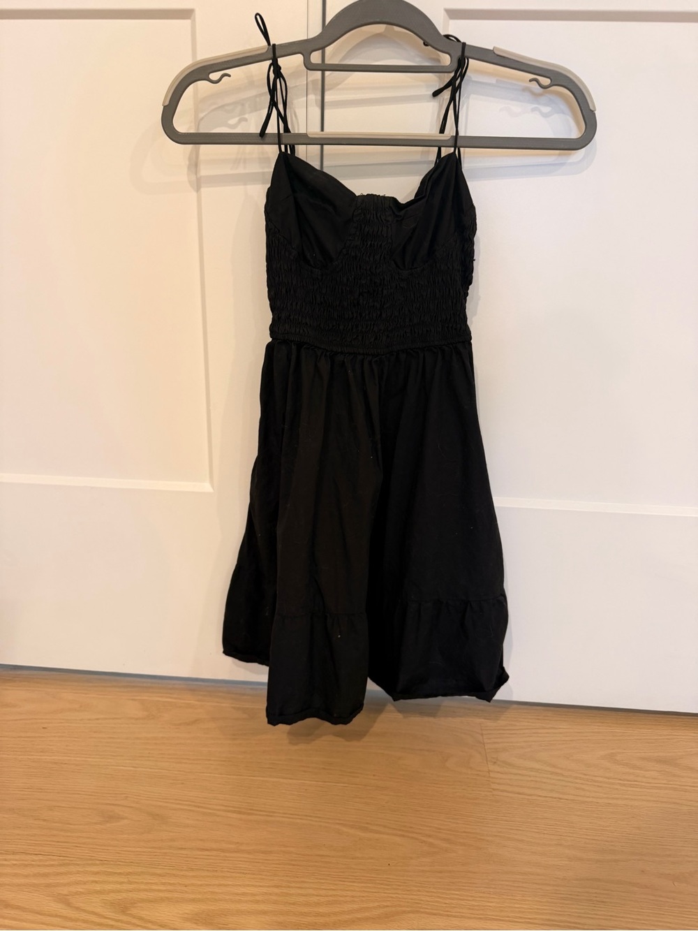Steve Madden Black Smocked Mini Dress with Tie Straps